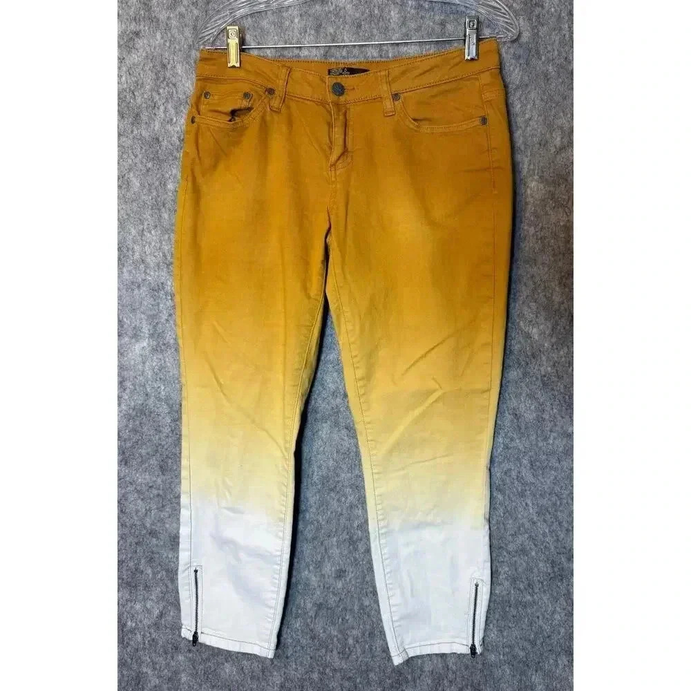 Prana Yellow White Ombre Cropped Zipper Jeans Size 6